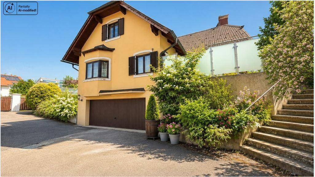 Charmantes Landhaus mit integrierter Garage und gepflegter Auffahrt.