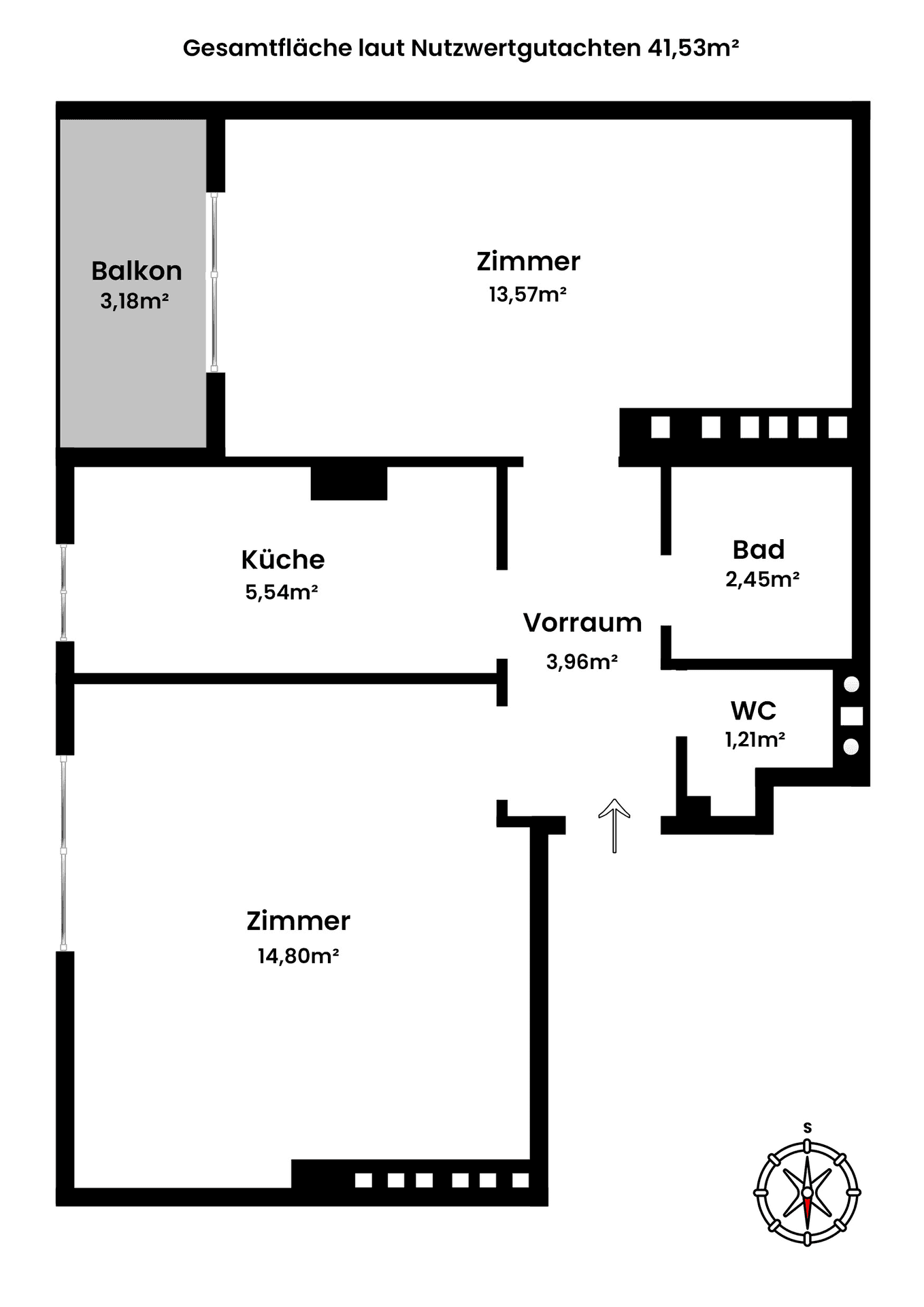 Detaillierter Grundriss der Wohnung mit Raumaufteilung und Flächenangaben in Quadratmetern.