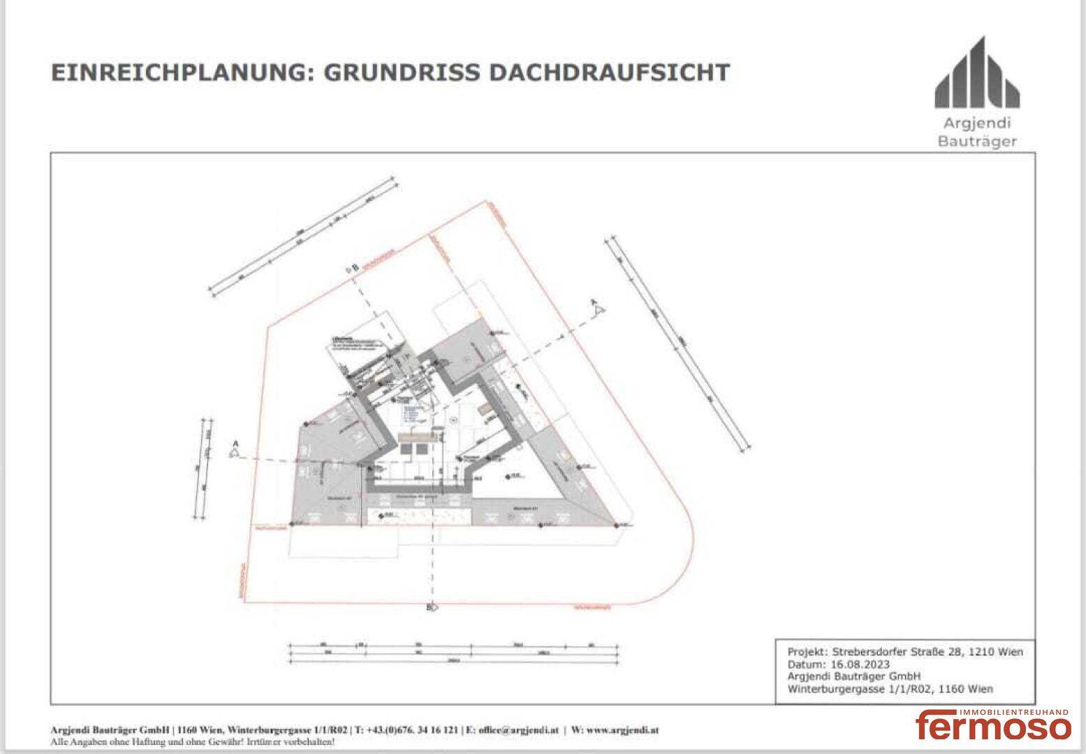 Draufsicht des Daches mit Dachterrassen, Gründachbereichen und der Gesamtstruktur.