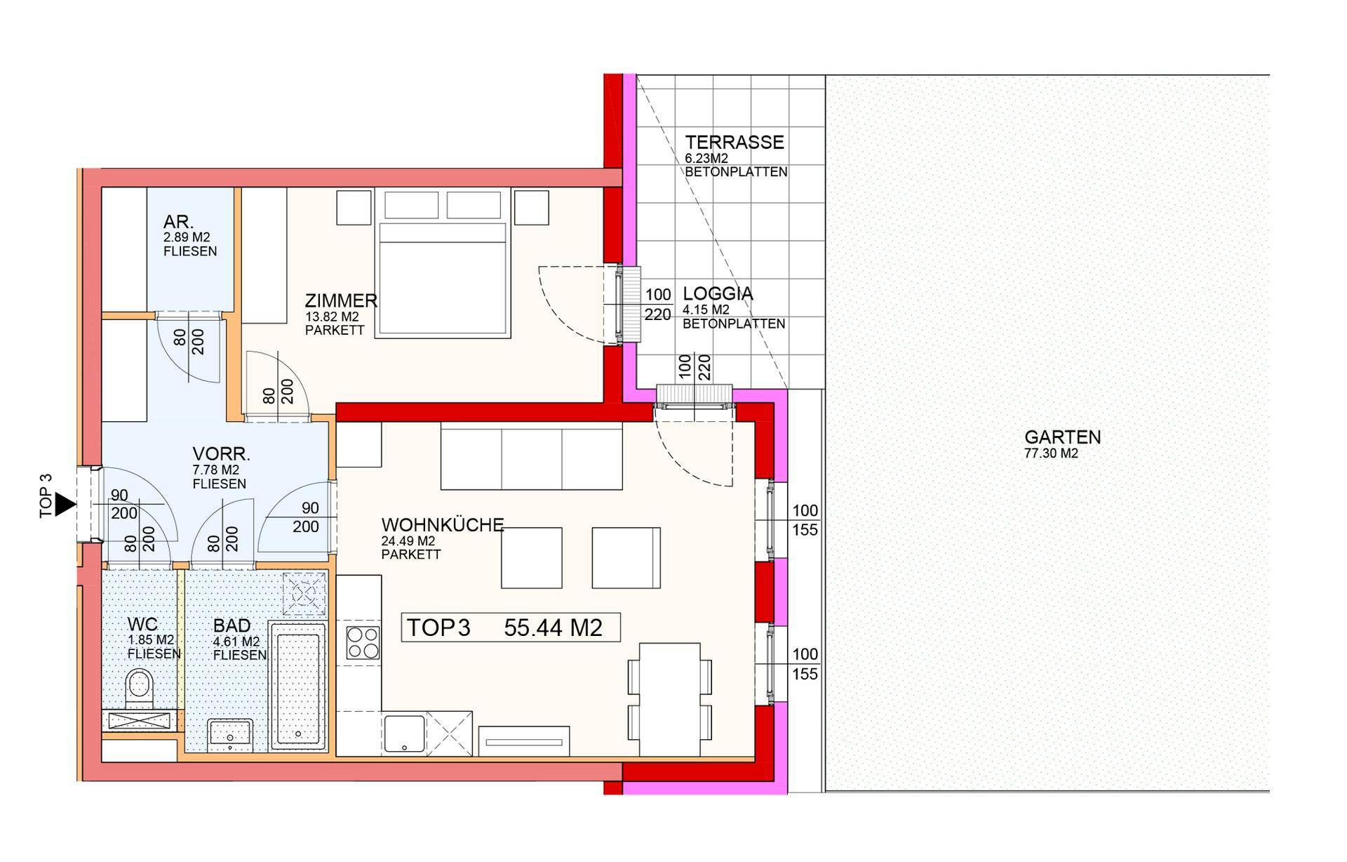 Erstbezug-Top1/03-geförderte Wohnung-Miete mit Kaufoption-1 PKW Abstellplatz im Freien - Ansicht 4