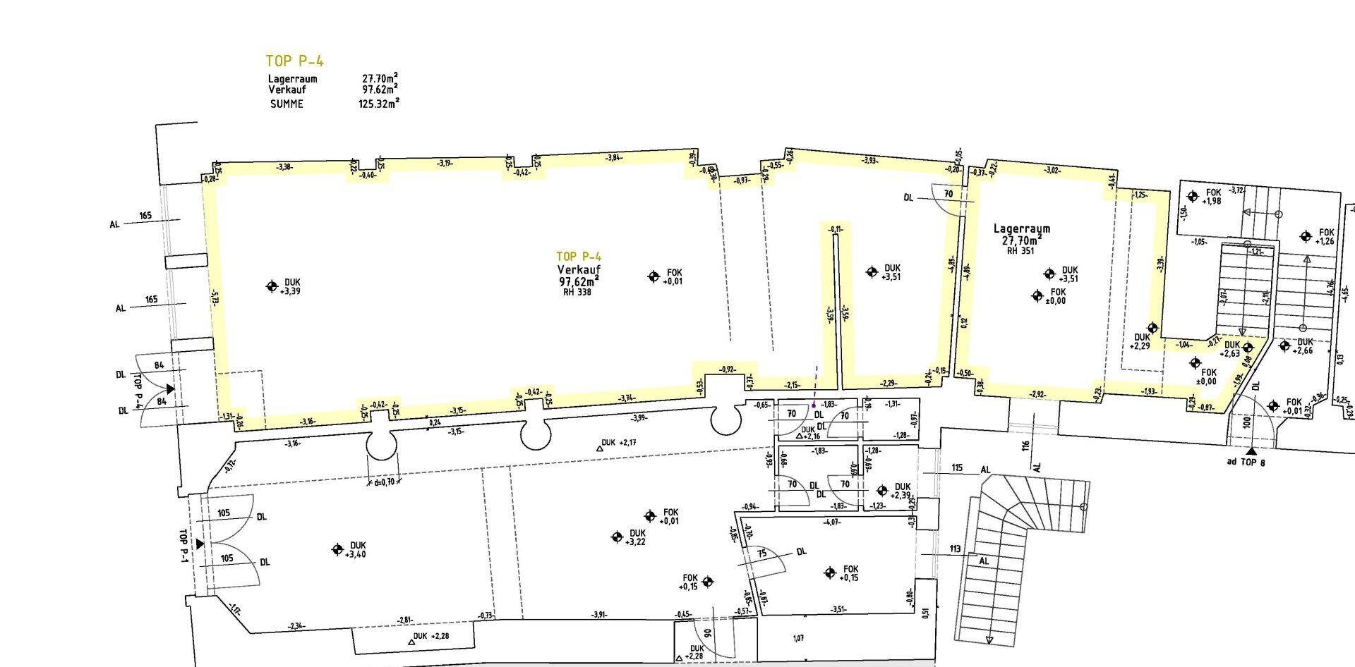 Grundrissplan zeigt die Aufteilung einer Gewerbefläche mit Lagerraum und Verkaufsfläche von insgesamt 125,37m².