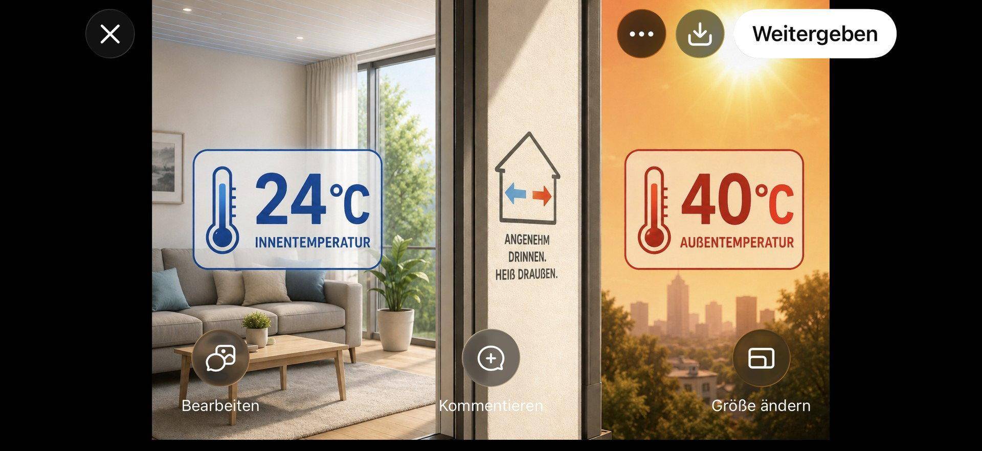 40 Grad außen- 24 Grad innen