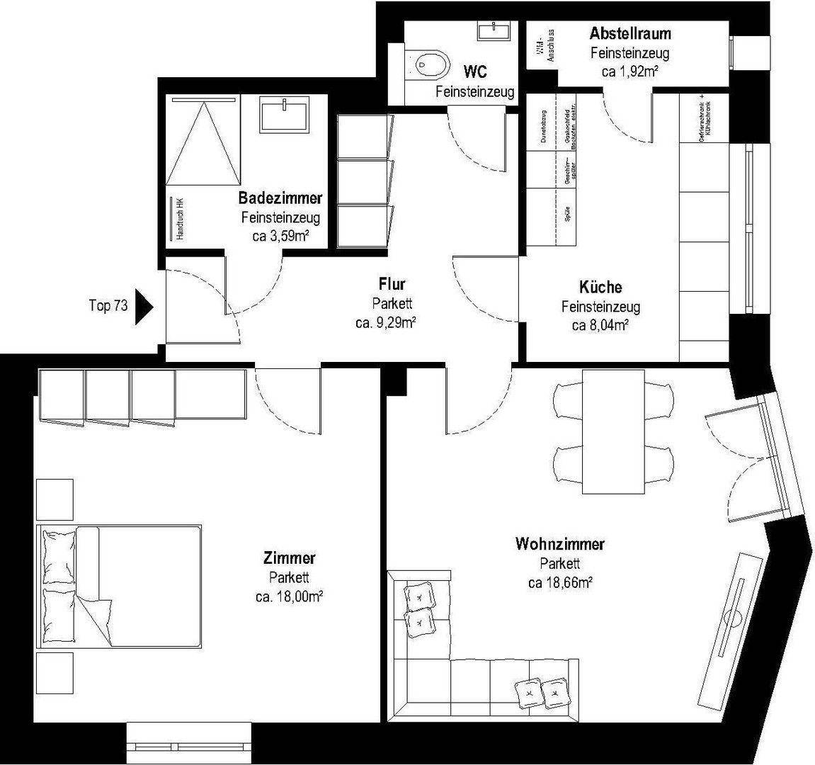 Grundriss mit Möbelvorschlag