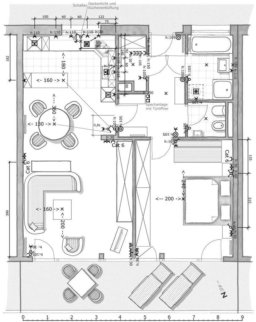 Detaillierter Grundriss mit Maßen und Beschriftungen für eine effiziente Raumplanung.