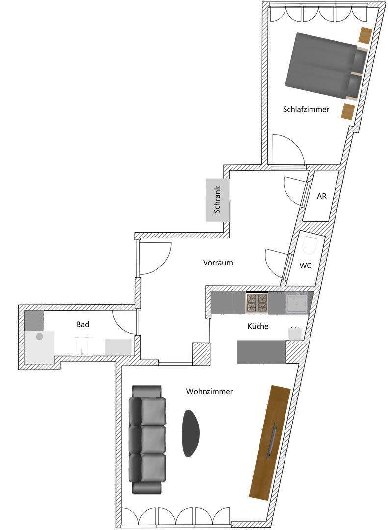 Grundriss, exempl. Möblierung