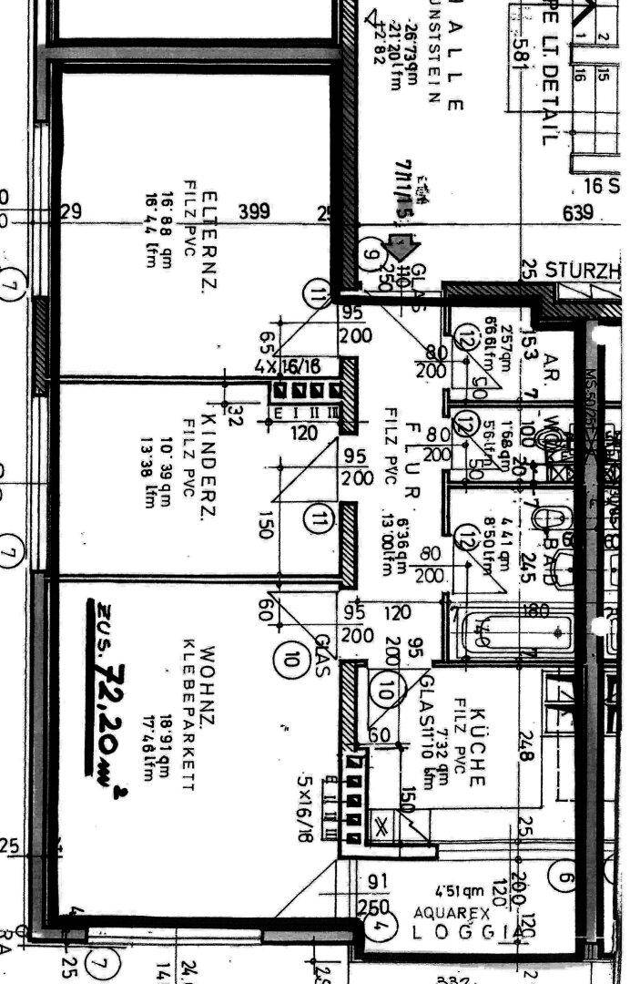 Detaillierter Grundriss der Wohnung mit Raumaufteilung und Flächenangaben.