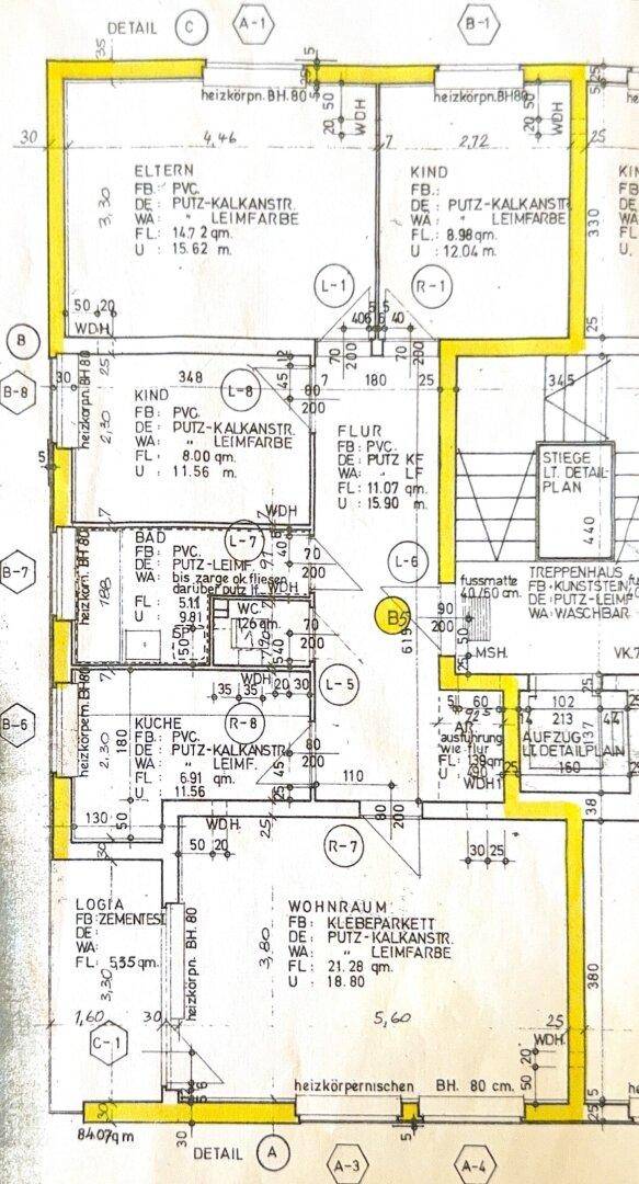 Detaillierter Grundriss der Wohnung mit Raumaufteilung und Maßen.