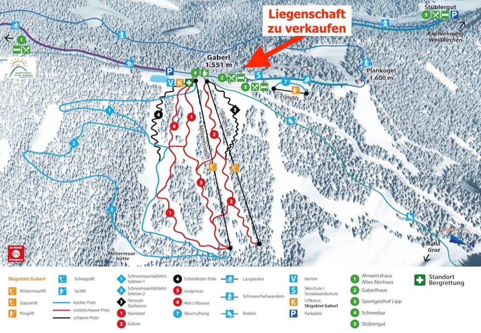 Skilifte und Pisten mit markierten Haus Quelle: www.gabel.at