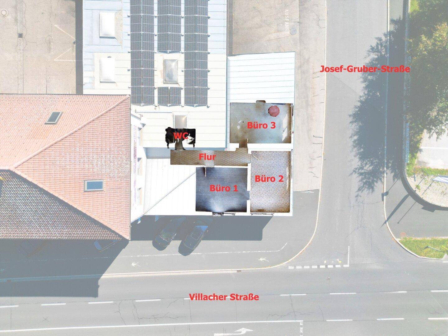 Luftbild mit Grundriss von der Gewerbefläche
