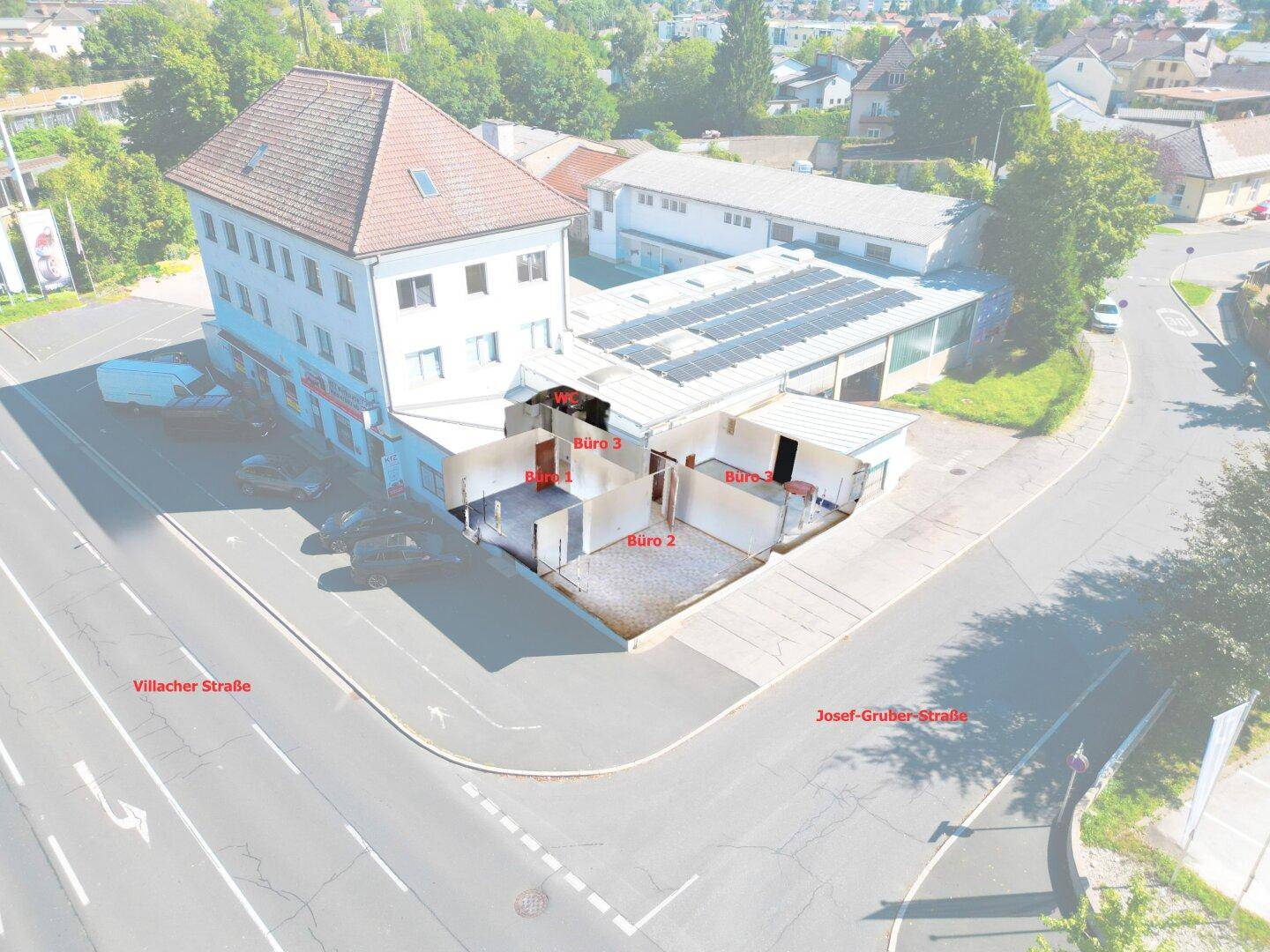 Luftbild mit Grundriss von der Gewerbefläche