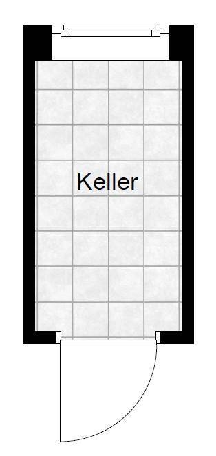 Grundriss eines Kellerabteils mit Fliesenboden und Zugangstür.