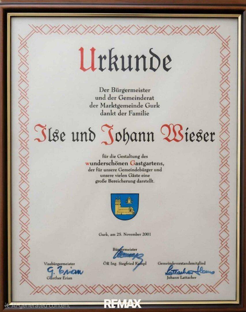 Urkunde Marktgemeinde Gurk