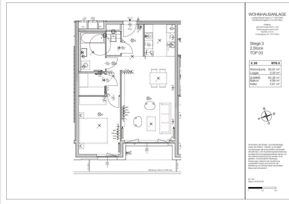 Detaillierter Grundriss einer Wohnung mit Wohnräumen, Balkon und Loggia.