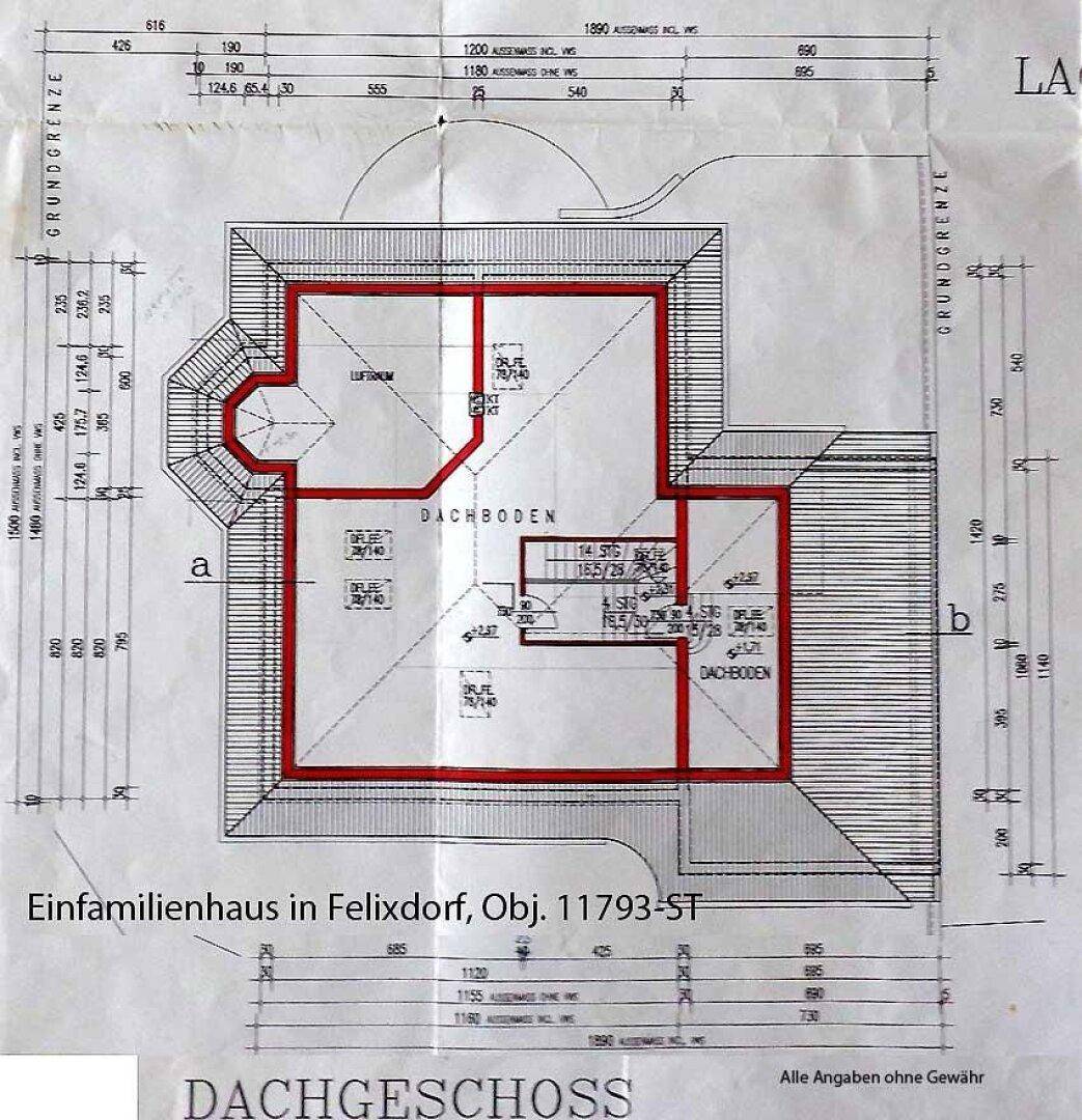 Grundriss des Dachgeschosses mit Dachbodenflächen und Zugang zu einer weiteren Terrasse.