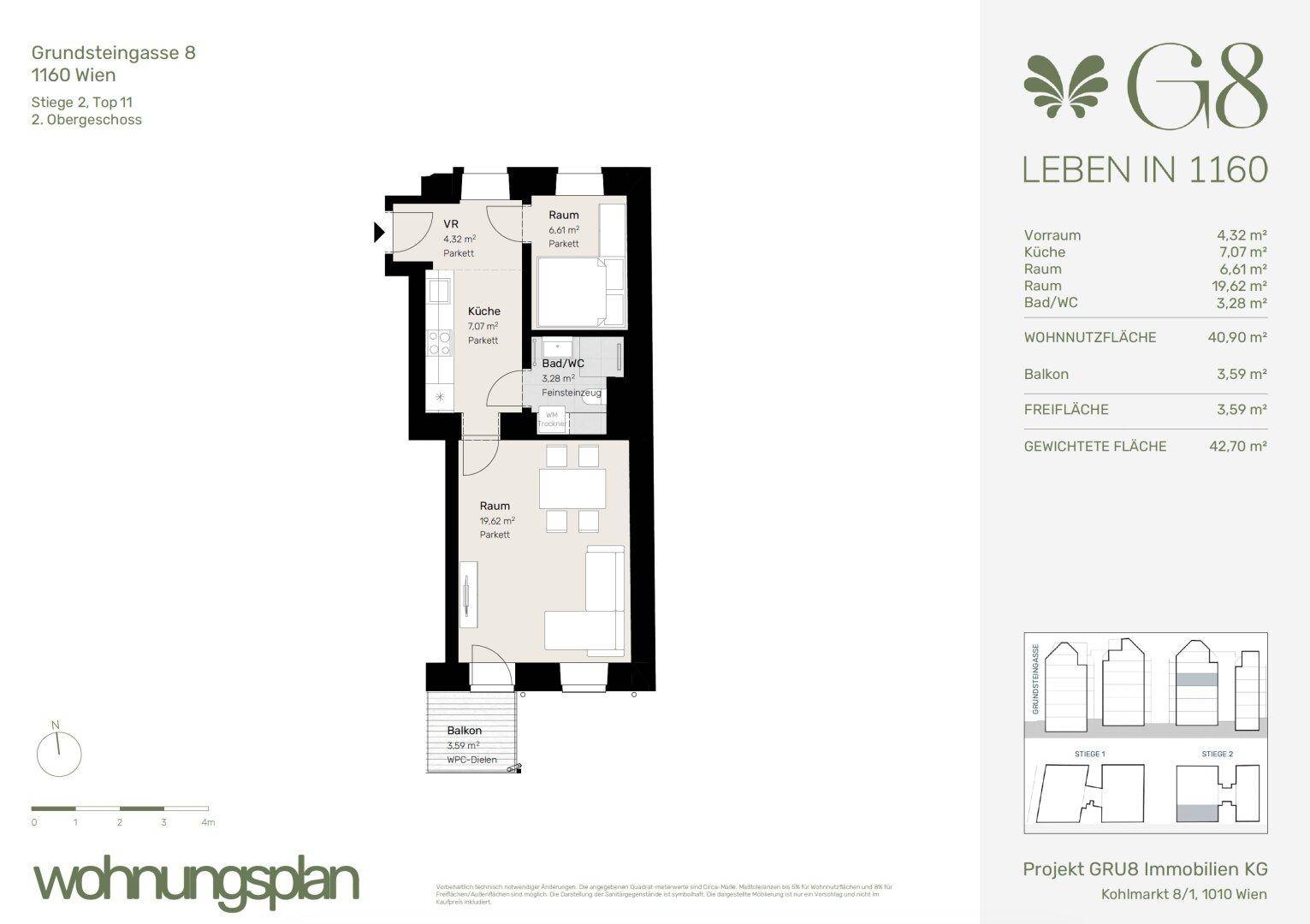 Detaillierter Wohnungsplan mit Raumaufteilung und Flächenangaben.