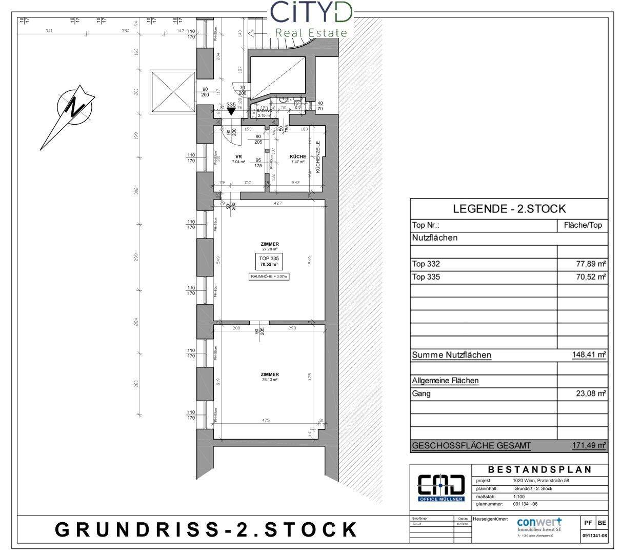 Grundriss des 2. Stocks mit langem Layout, offenem Wohnbereich, Bad mit Dusche und separatem WC.