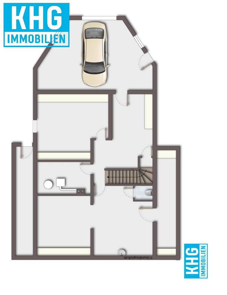 Grundriss des Untergeschosses mit Garage und Abstellräumen.