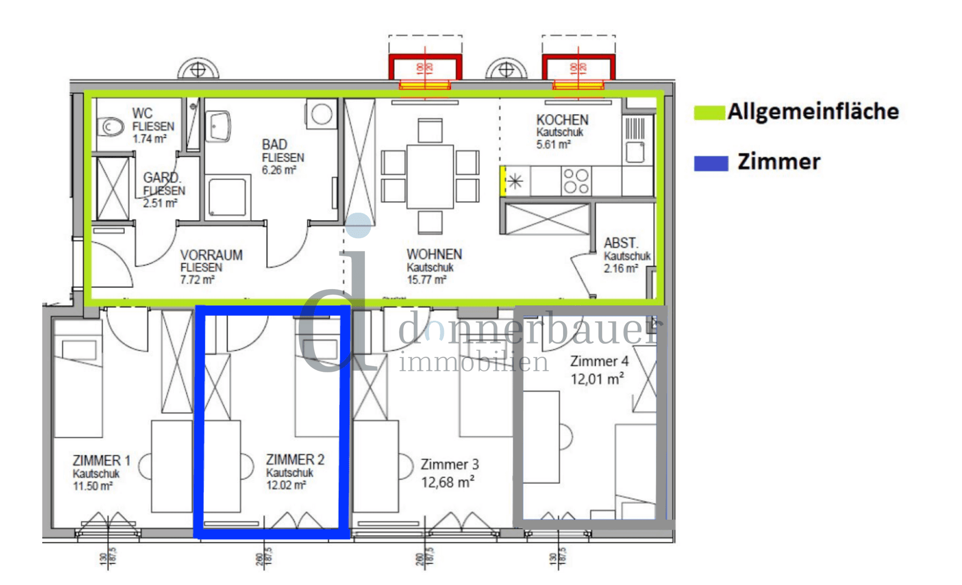 Plan (Zimmer blau umrandet)