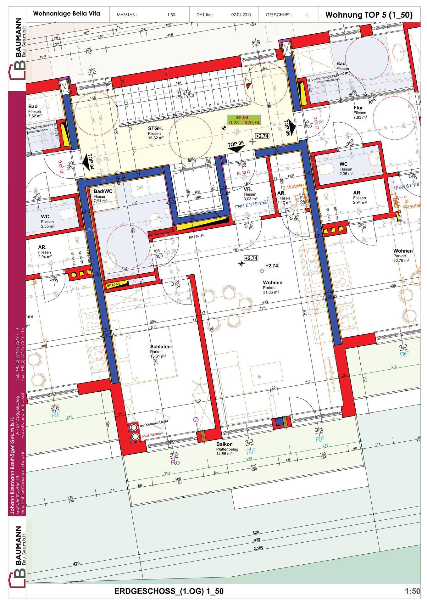 Detaillierter Grundriss der Wohnung mit Raumaufteilung und Balkon.