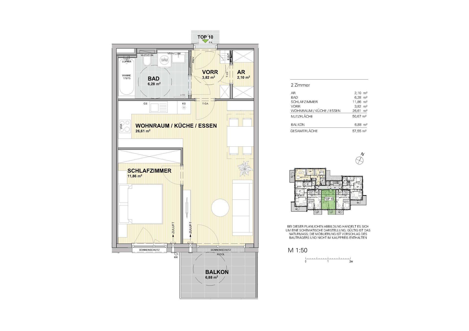 Gut geschnittene 2-Zimmer mit praktischen Abstellraum und sonnigem Süd-Balkon