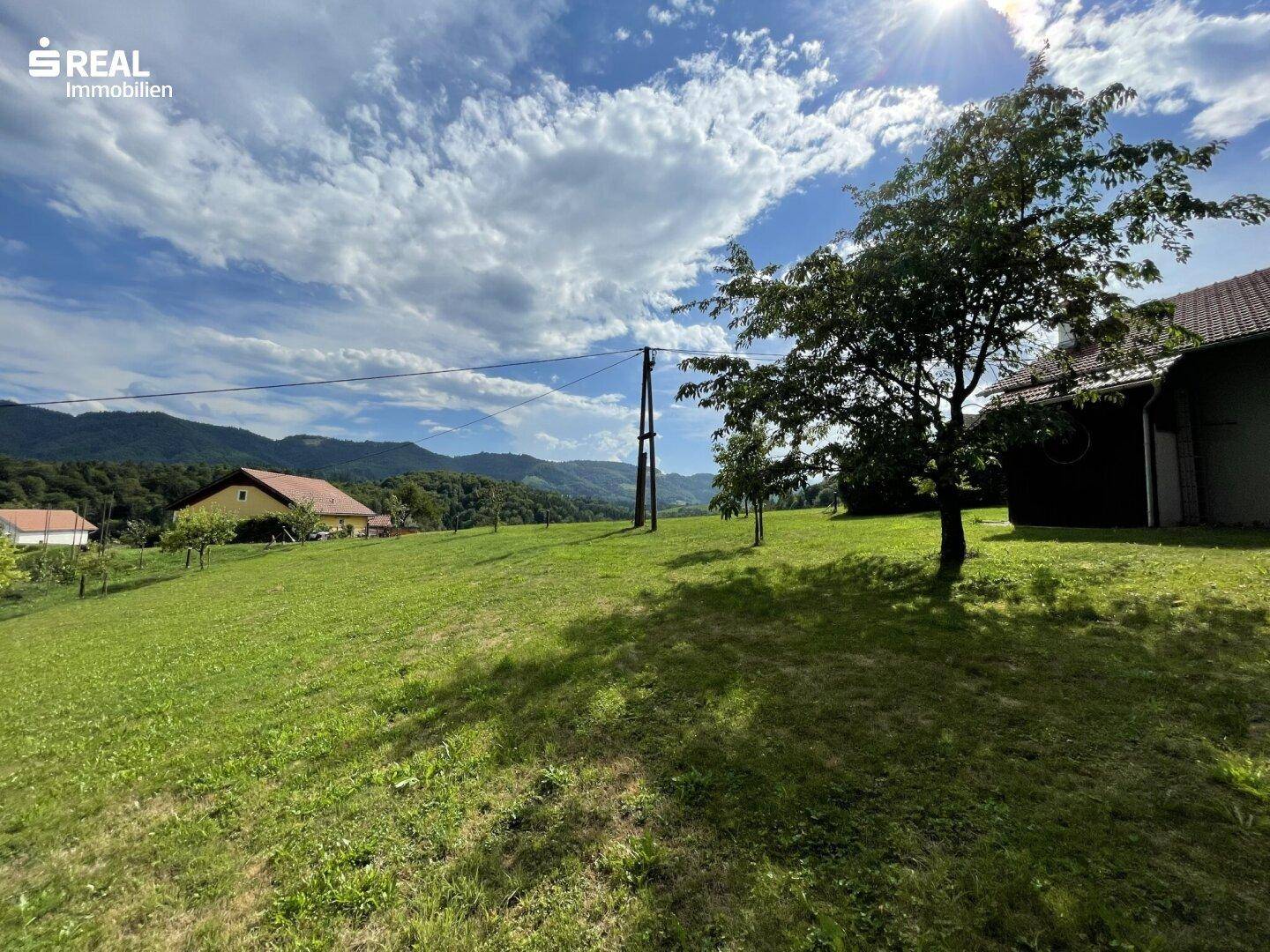 Weitläufige grüne Landschaft mit sanften Hügeln und sonnigem Himmel.