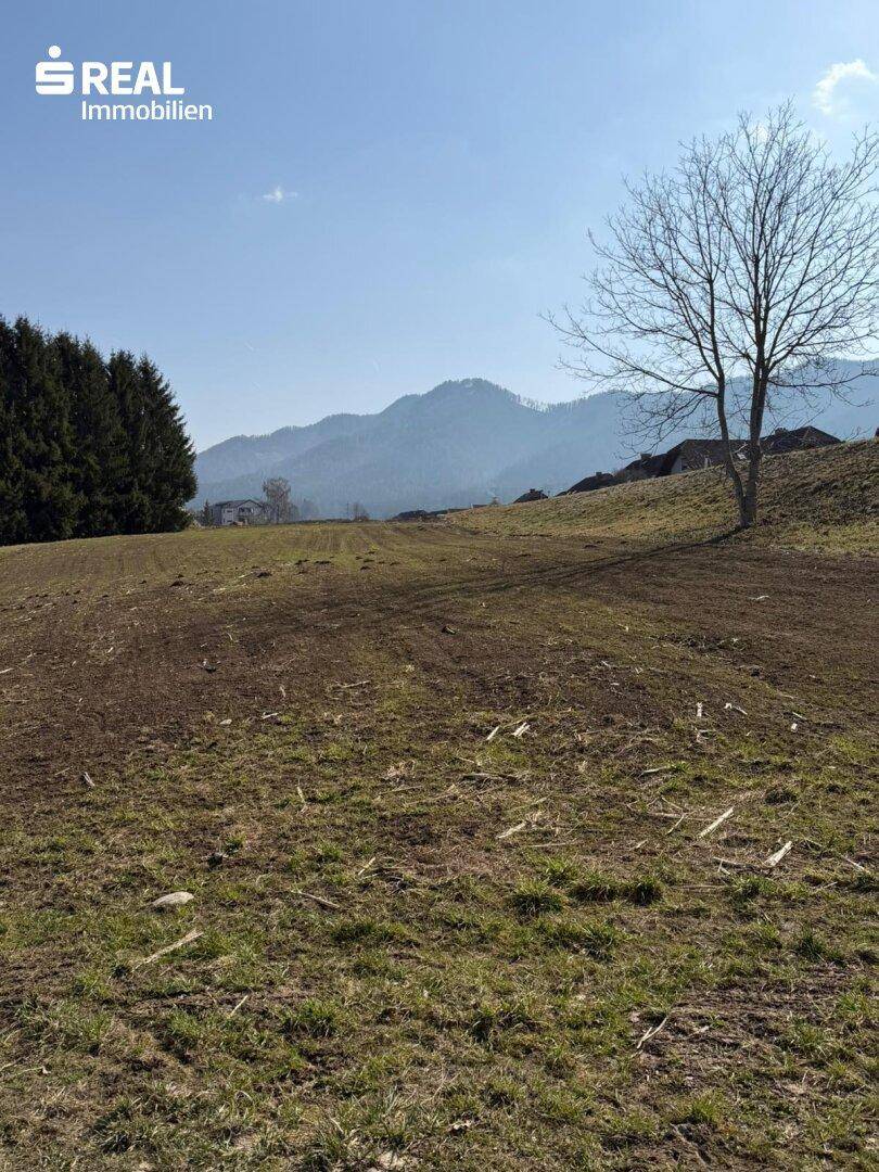 Großes Grundstück mit freiem Blick auf die weite Landschaft und die majestätischen Berge.