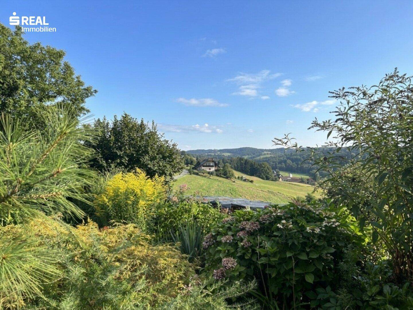Malerischer Weitblick über die grüne Hügellandschaft und die umliegende Natur.