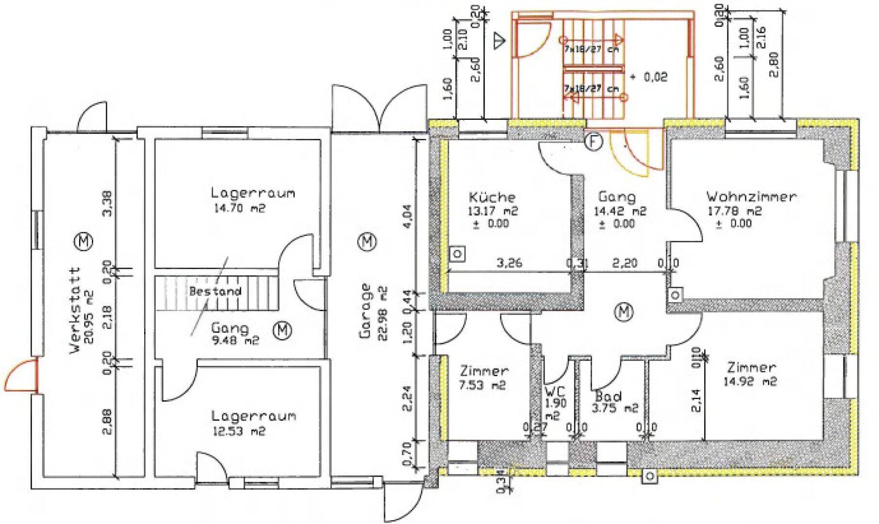 Plan Erdgeschoss (Wohnung 1 & GarageWerkstatt)