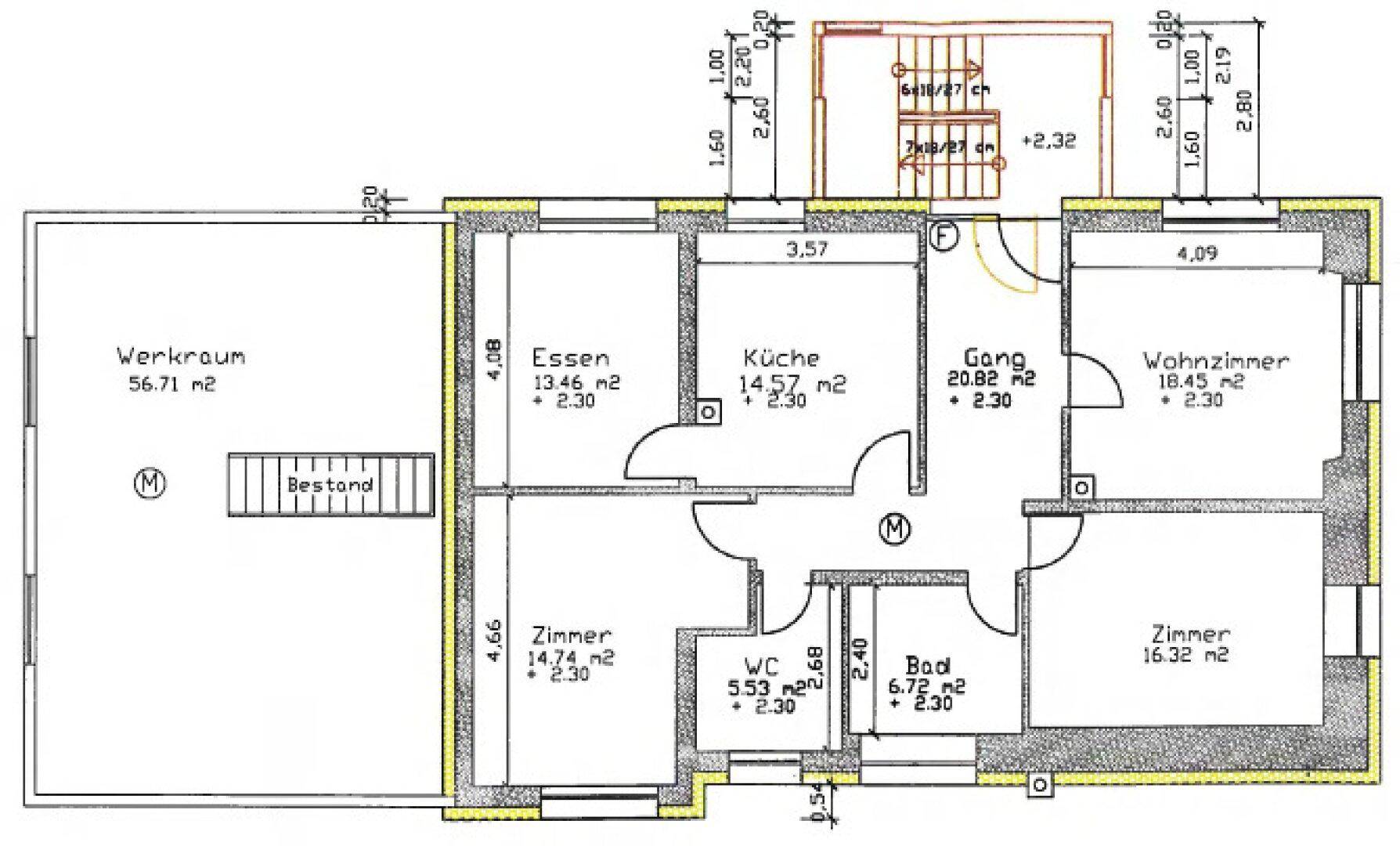 Plan 1. Obergeschoss (Wohnung 2 & Werkraum)