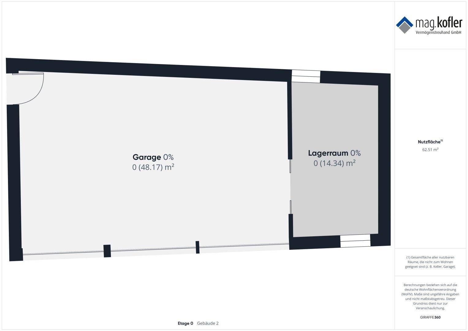 Grundriss der Garage und des Lagerraums im Untergeschoss.