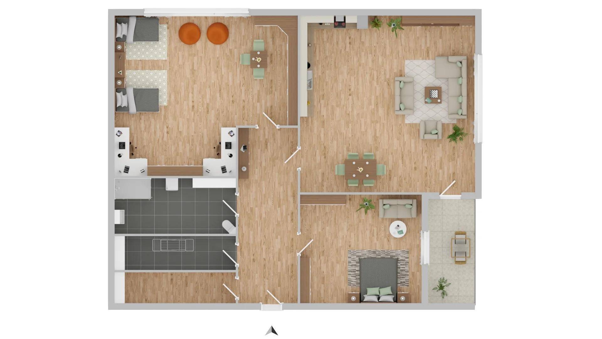 Detaillierter Grundriss der Wohnung mit Möblierung und Raumaufteilung.