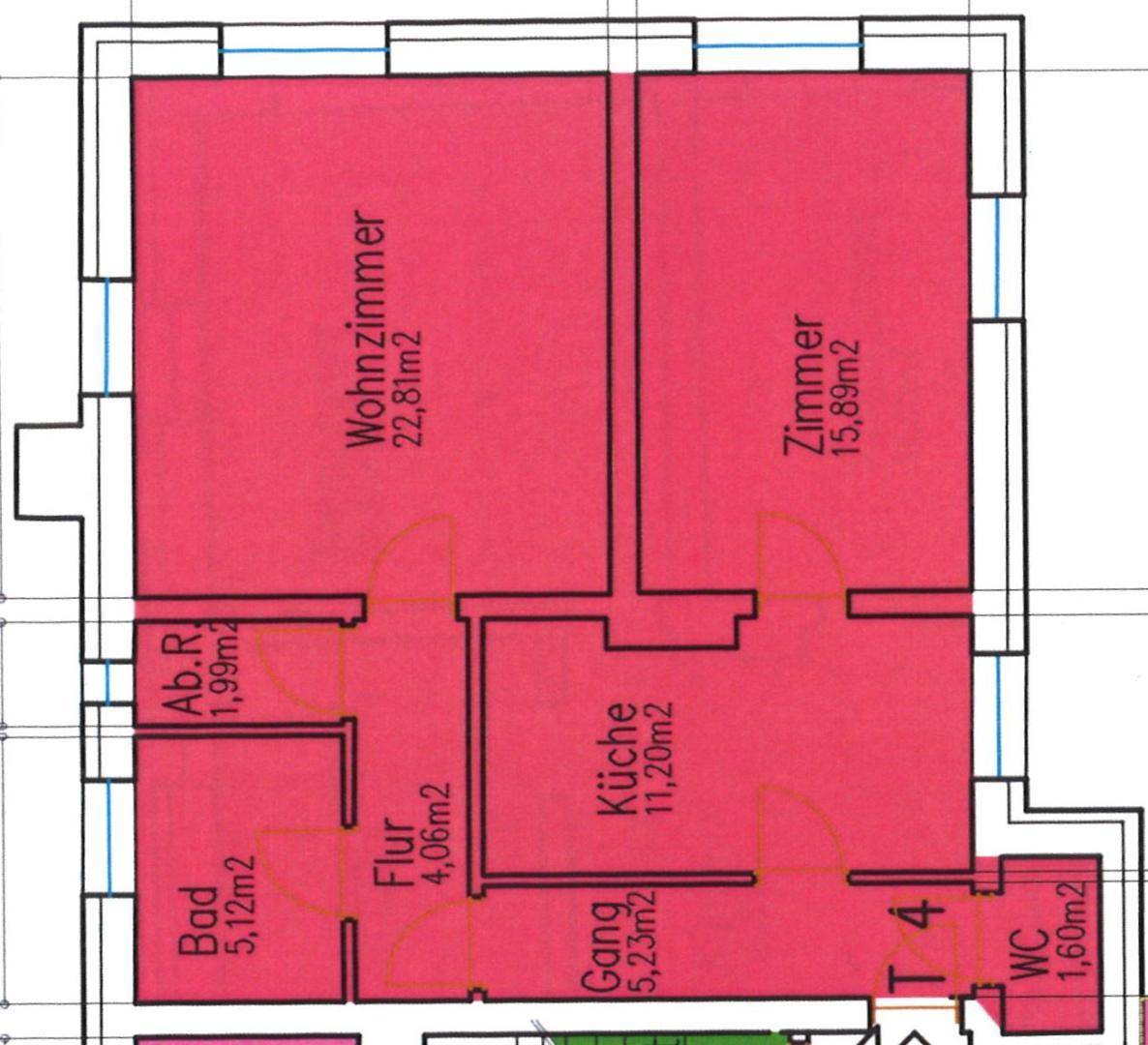 Detaillierter Grundriss der Wohnung mit Raumaufteilung und Flächenangaben in Quadratmetern.
