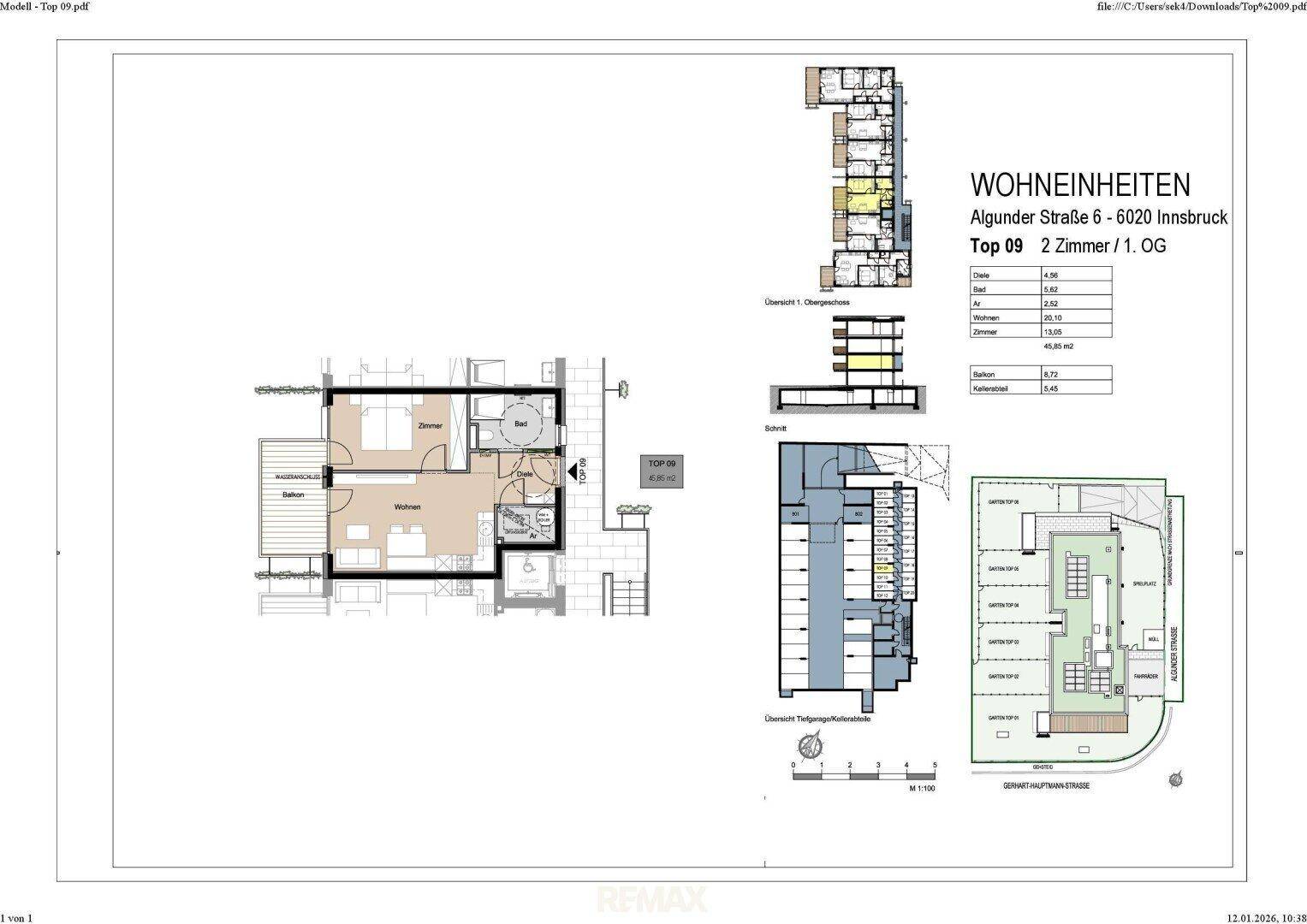 Grundriss einer Wohneinheit in Innsbruck mit Balkon und Abstellraum.