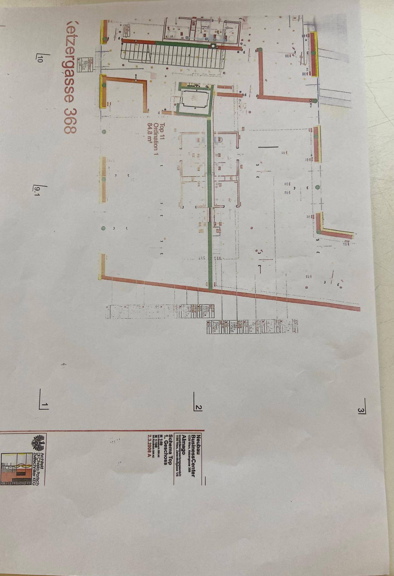 Detaillierter Grundrissplan des Objekts mit eingezeichneten Bereichen und Maßen.