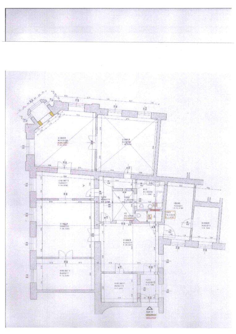 Detaillierter Grundriss einer Wohnung mit mehreren Räumen und klaren Maßangaben.