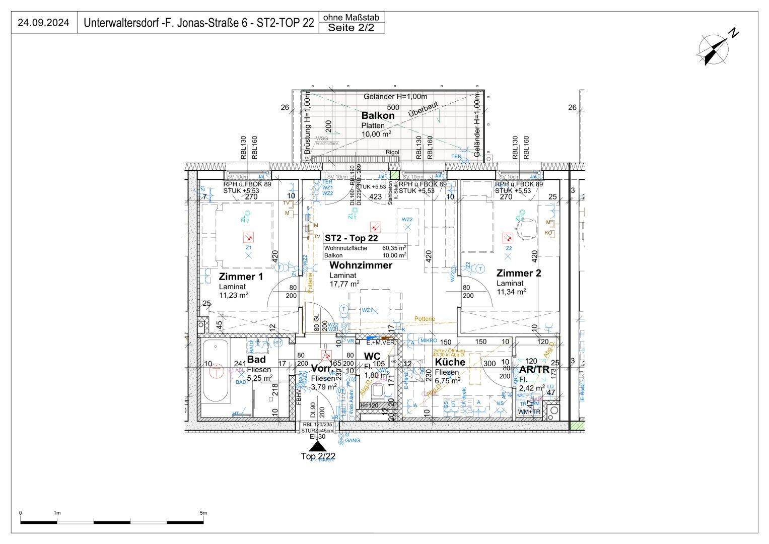 Detaillierter Grundriss der Wohnung mit Maßen, Zimmeraufteilung und Balkon.