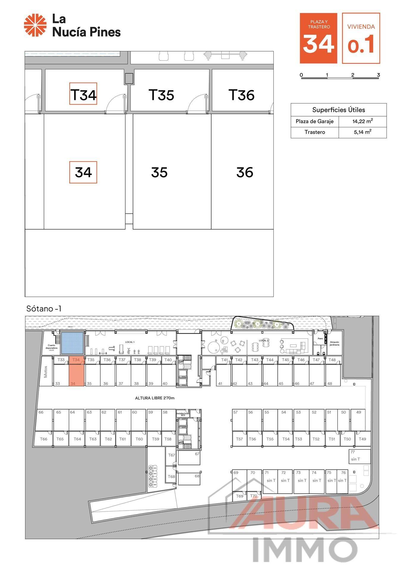Grundriss des Untergeschosses mit Tiefgaragenstellplätzen und separaten Abstellräumen.