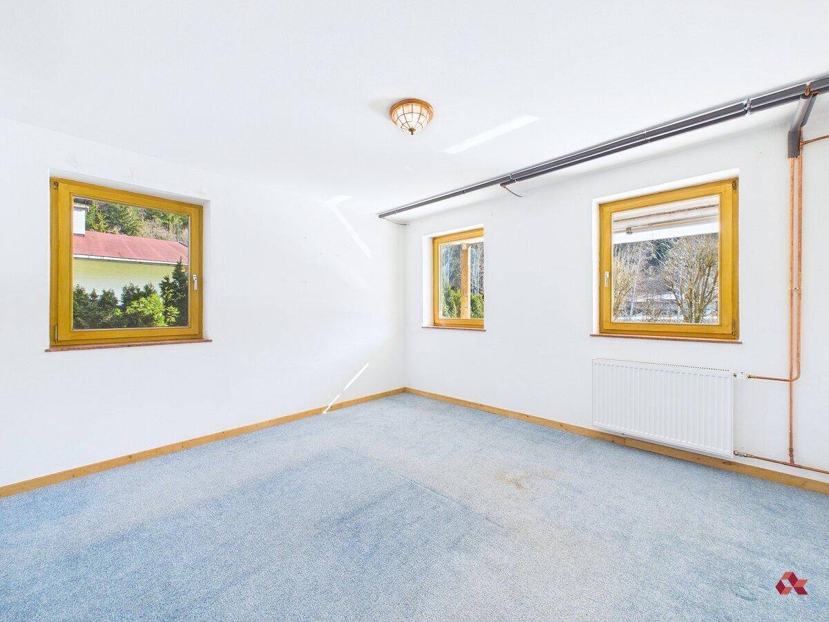 Geräumiger Raum mit Teppichboden, mehreren Fenstern und Heizkörper, ideal für verschiedene Nutzungen.
