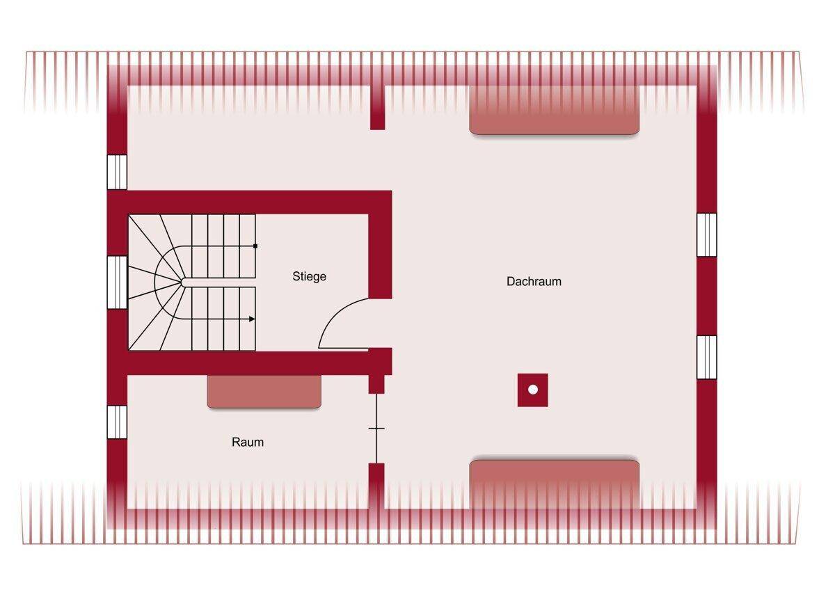 Grundriss des Dachgeschosses mit Treppe und ungenutztem Dachraum.