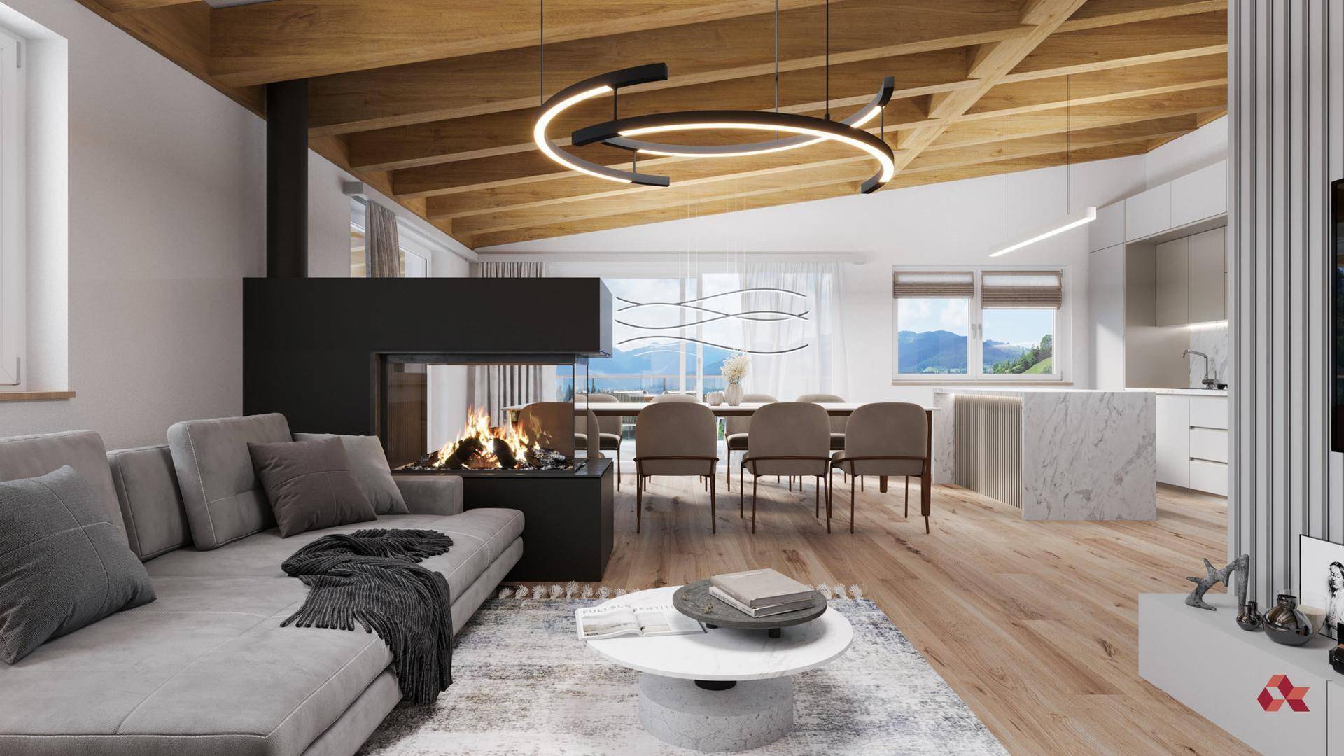 Visualisierung Wohn-/Essbereich Penthouse