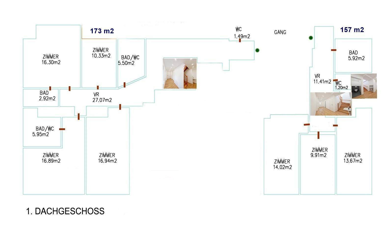 Plan DG1+DG2 WNFL: ca. 173 m² + 23 m² Terrasse