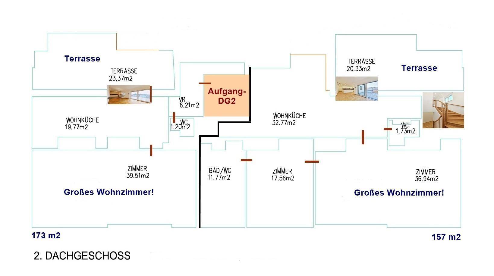 Plan DG1+DG2 WNFL: ca. 173 m² + 23 m² Terrasse