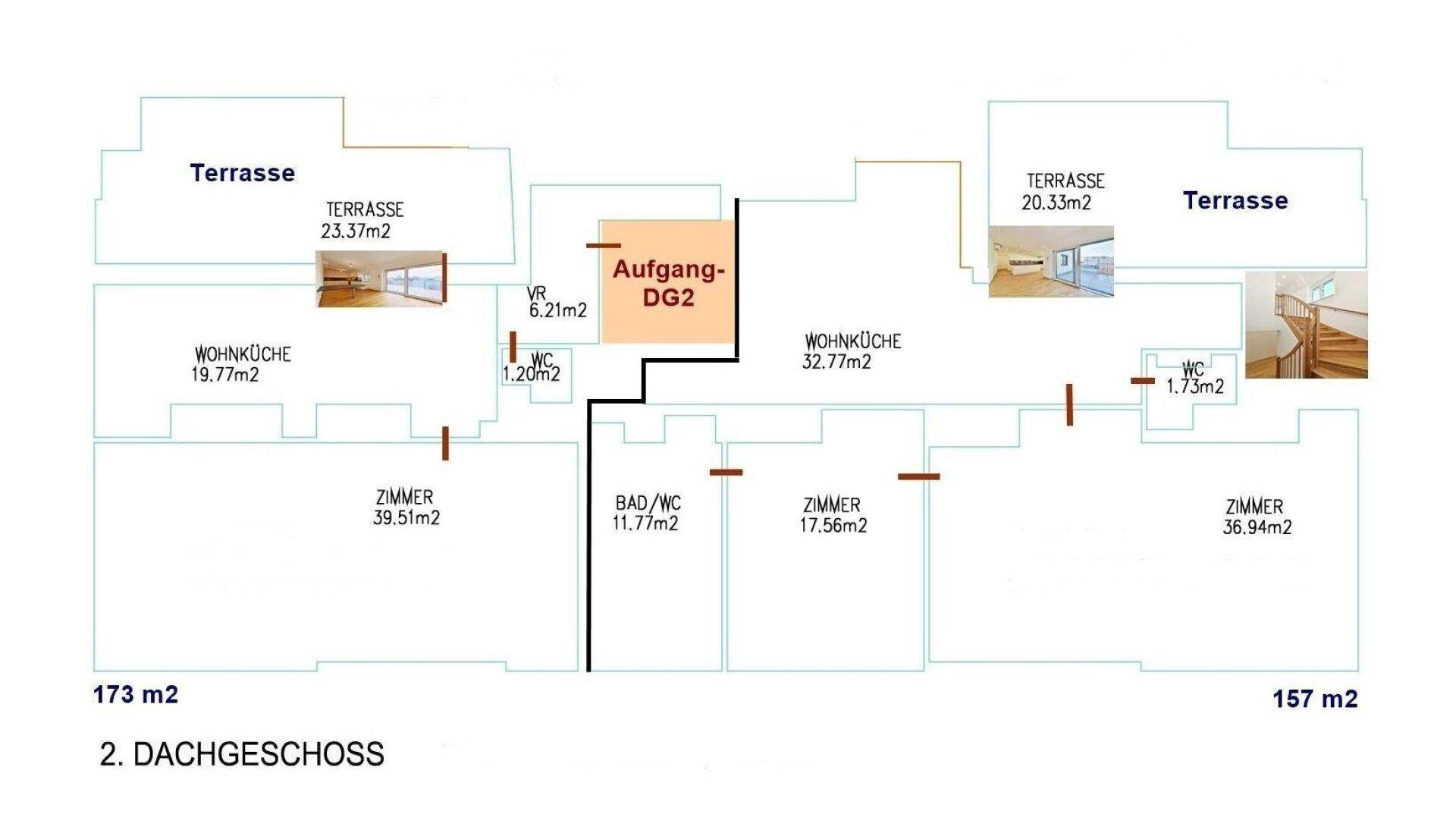 Plan DG1+DG2 Wohnfläche ca. 157 m² + 20 m² Terr.