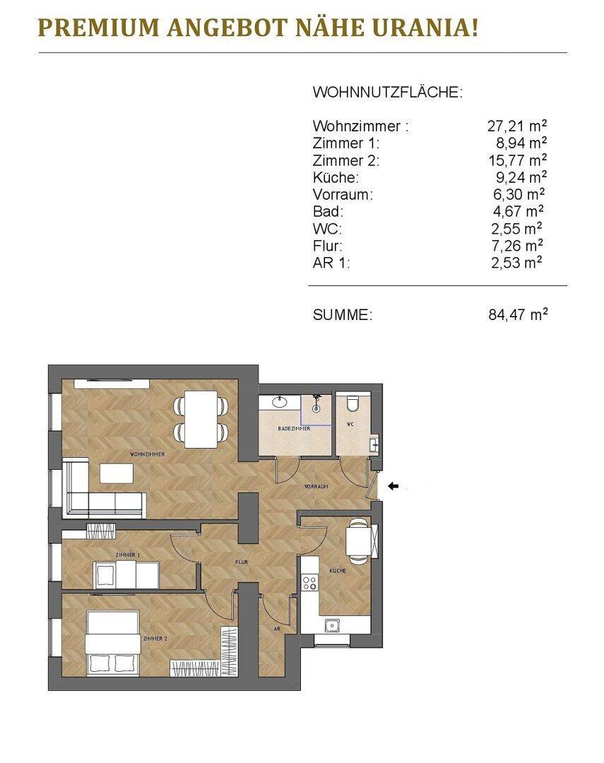 Wohnungsplan ca. 85 m2 (3 oder 4 Zimmer möglich)
