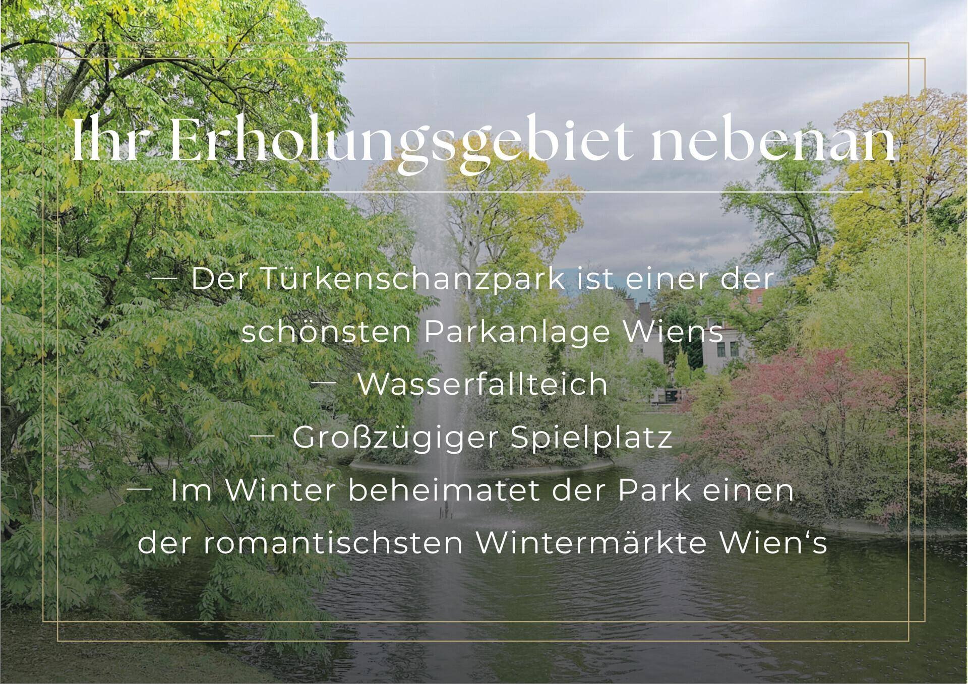 Der Türkenschanzpark, ein schönes Erholungsgebiet mit Wasserfallteich und Spielplatz.