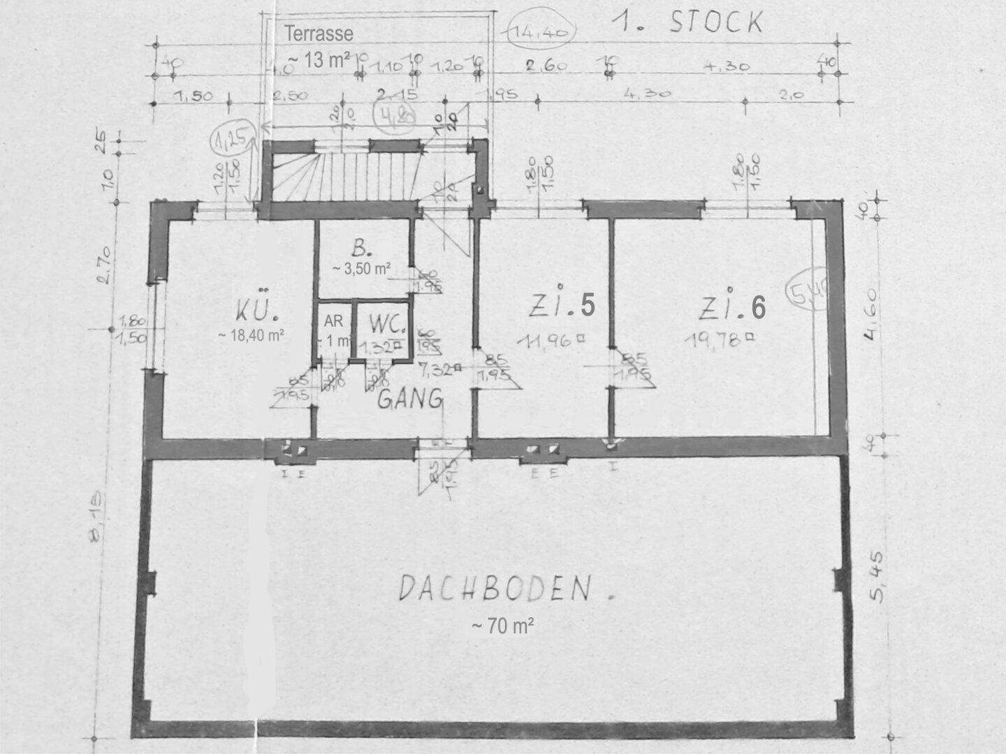 Grundriss Skizze 1. Stock