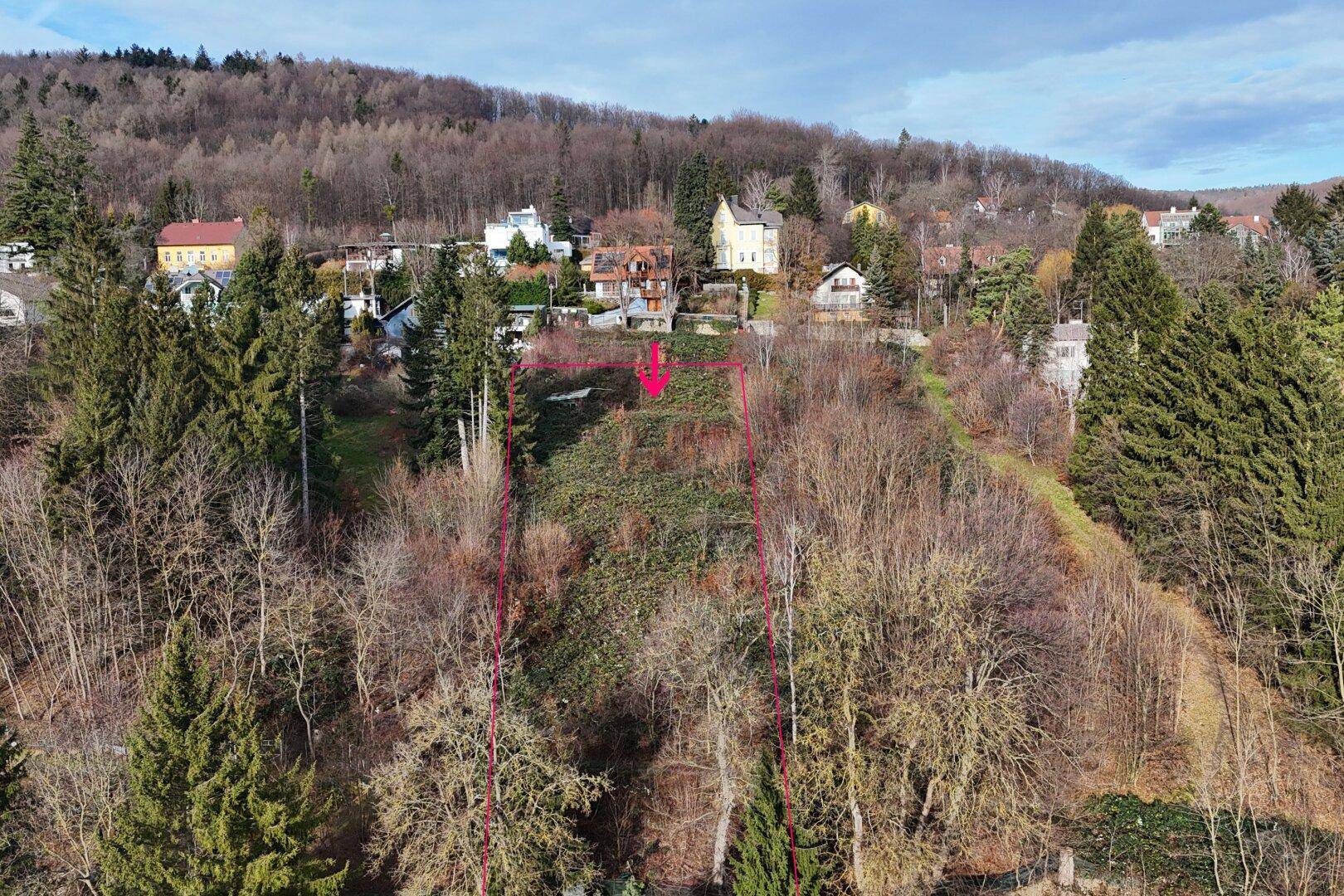 Blick auf das Hanggrundstück von Süd-Süd-Ost