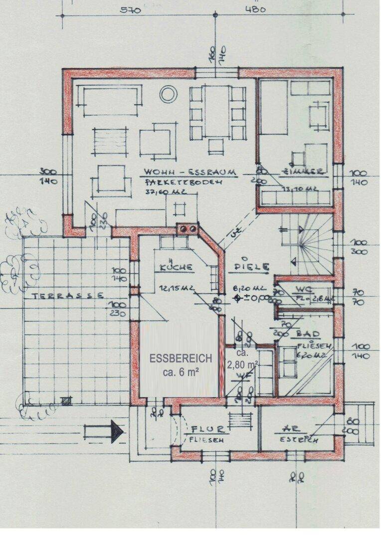 Grundriss Skizze Erdgeschoß