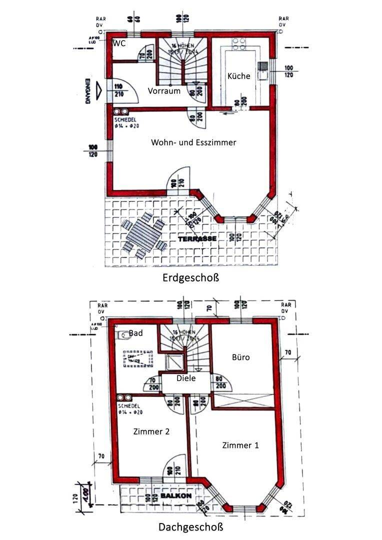 Grundriss Skizze Erdgeschoß und Obergeschoß