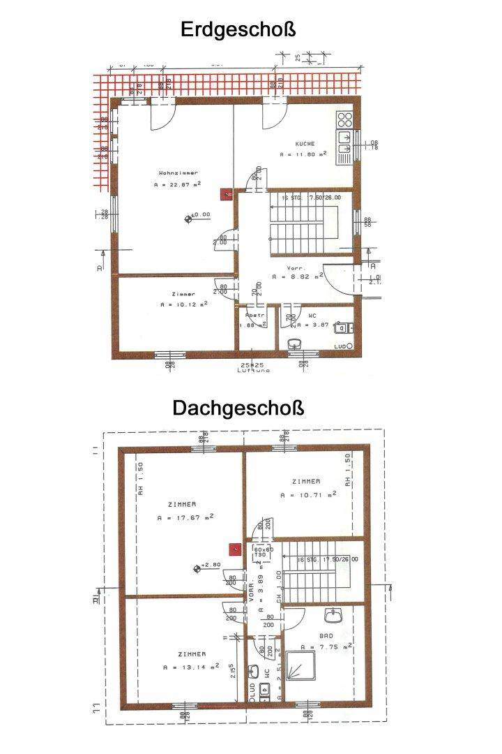 Grundriss Skizze Erd- und Dachgeschoß